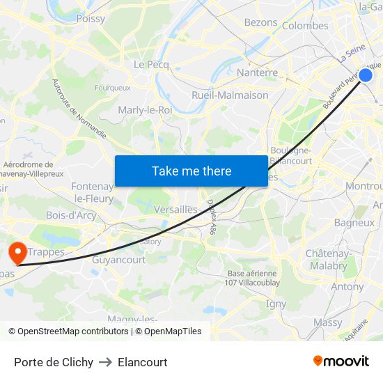 Porte de Clichy to Elancourt map