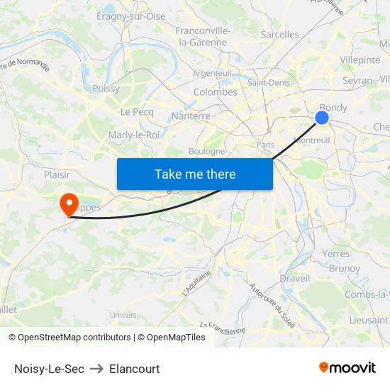 Noisy-Le-Sec to Elancourt map