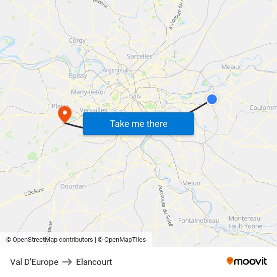 Val D'Europe to Elancourt map