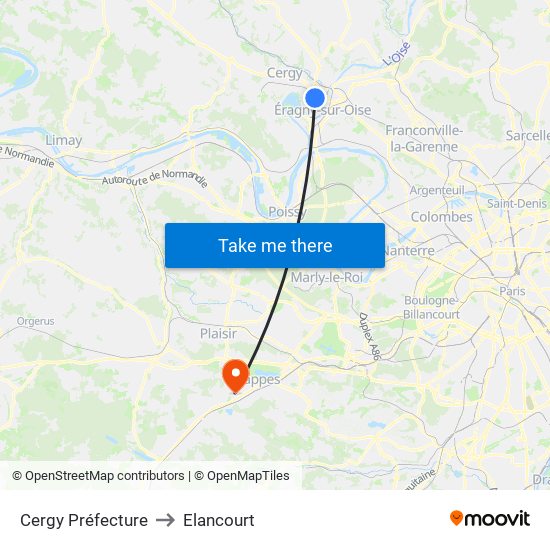 Cergy Préfecture to Elancourt map