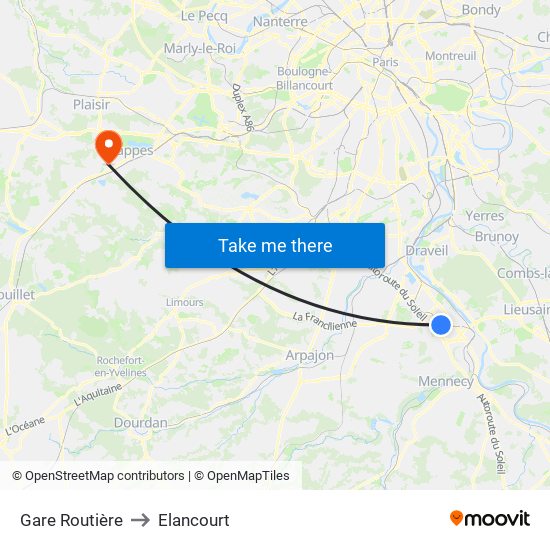 Gare Routière to Elancourt map