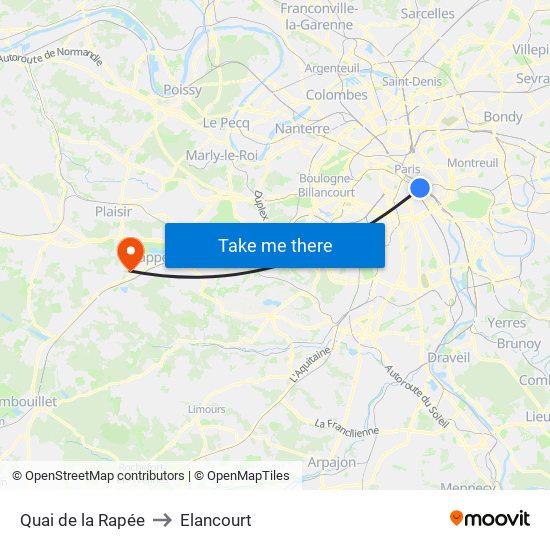 Quai de la Rapée to Elancourt map
