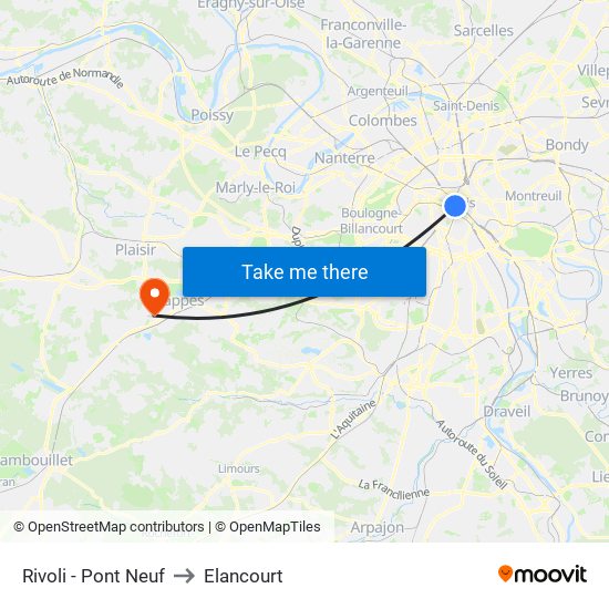 Rivoli - Pont Neuf to Elancourt map