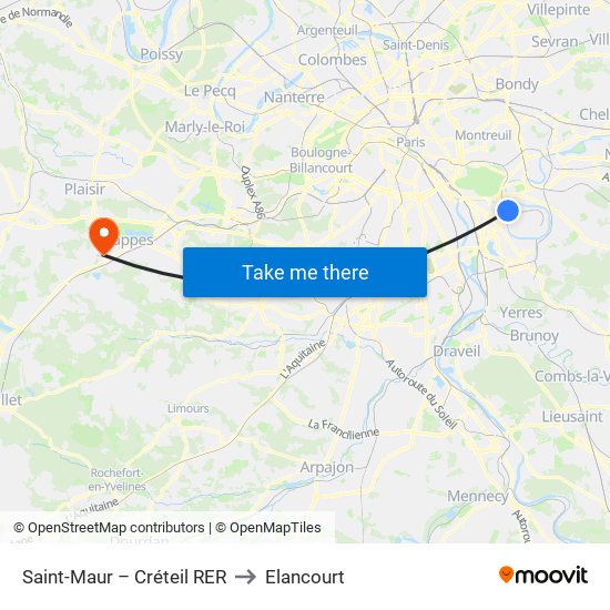 Saint-Maur – Créteil RER to Elancourt map
