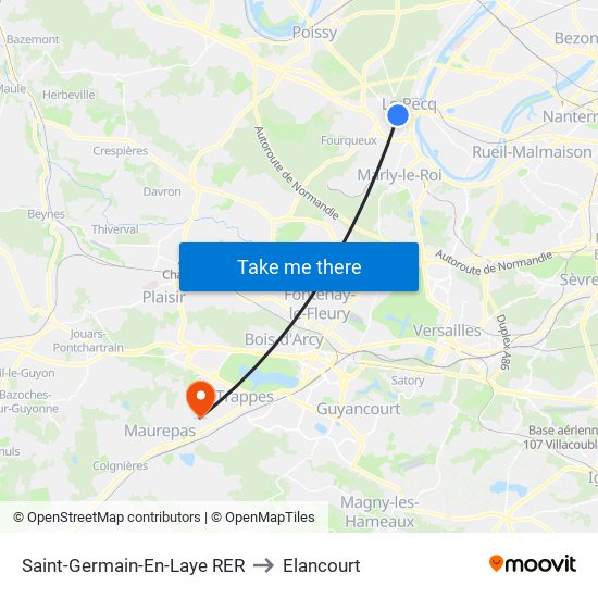 Saint-Germain-En-Laye RER to Elancourt map