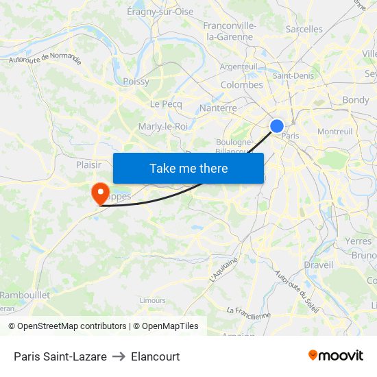 Paris Saint-Lazare to Elancourt map