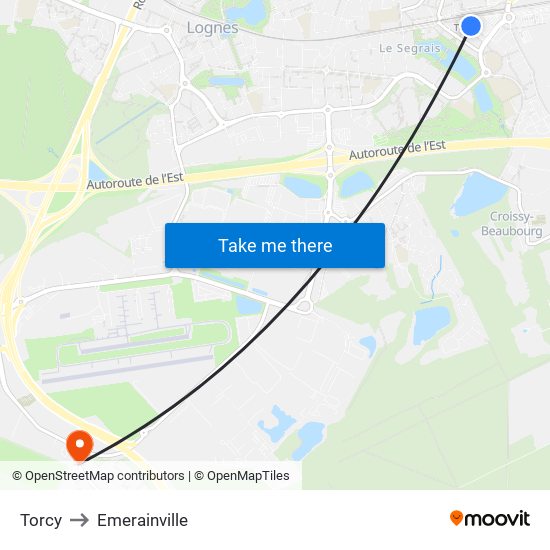 Torcy to Emerainville map