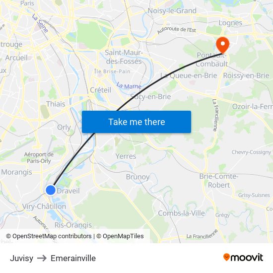 Juvisy to Emerainville map