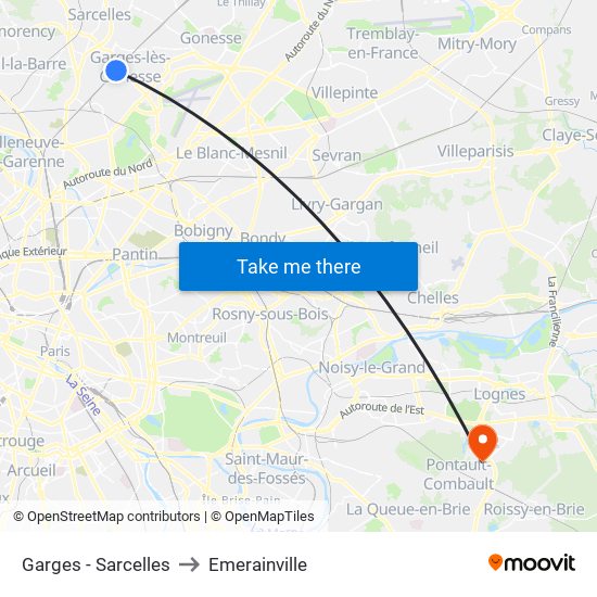 Garges - Sarcelles to Emerainville map