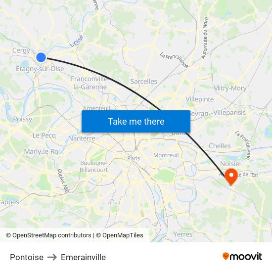 Pontoise to Emerainville map