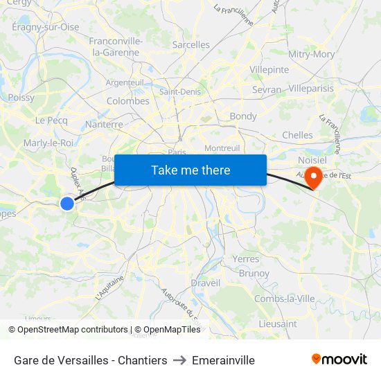 Gare de Versailles - Chantiers to Emerainville map