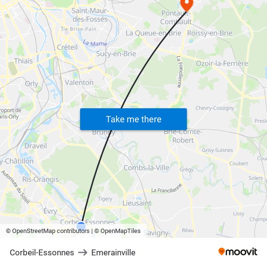 Corbeil-Essonnes to Emerainville map