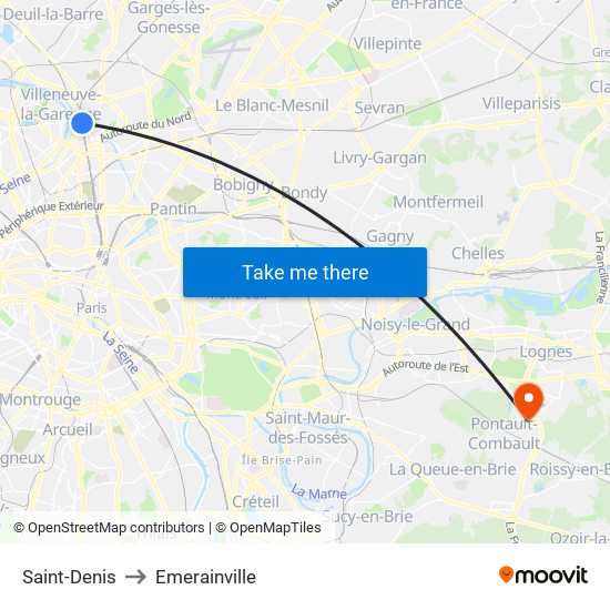 Saint-Denis to Emerainville map