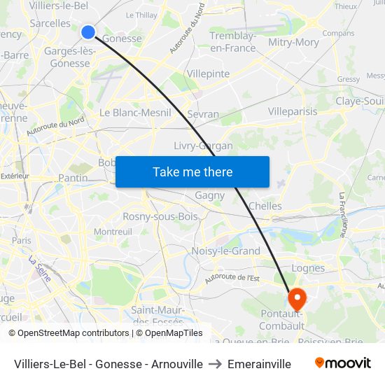 Villiers-Le-Bel - Gonesse - Arnouville to Emerainville map