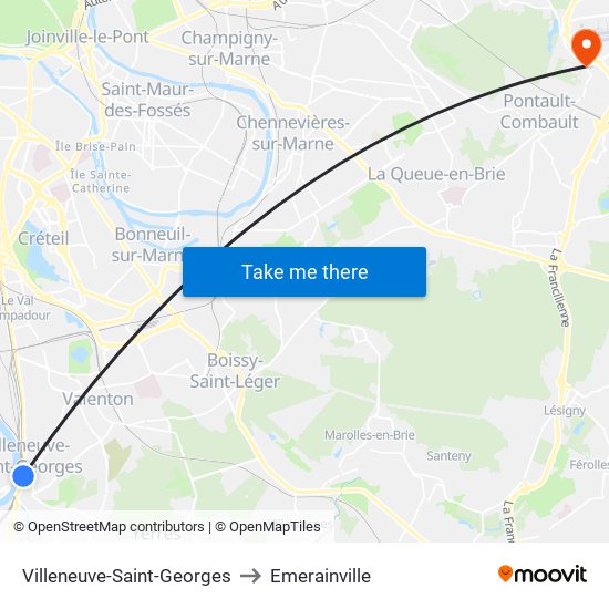 Villeneuve-Saint-Georges to Emerainville map