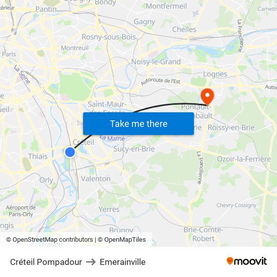 Créteil Pompadour to Emerainville map