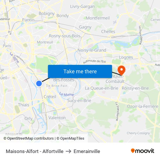 Maisons-Alfort - Alfortville to Emerainville map