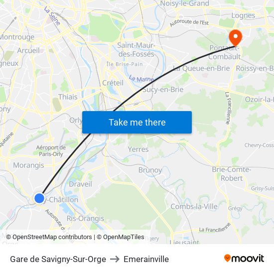 Gare de Savigny-Sur-Orge to Emerainville map