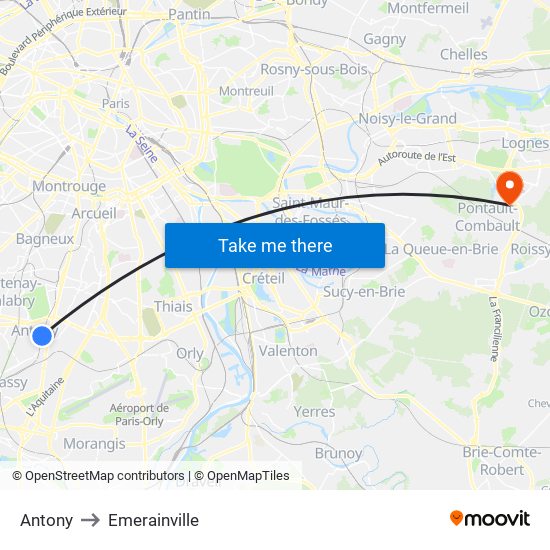 Antony to Emerainville map