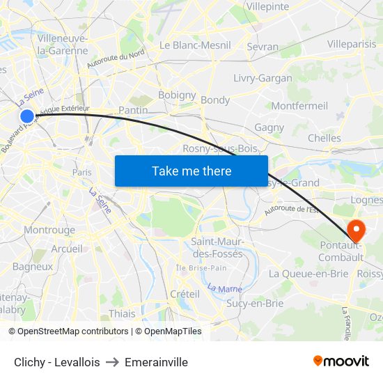 Clichy - Levallois to Emerainville map