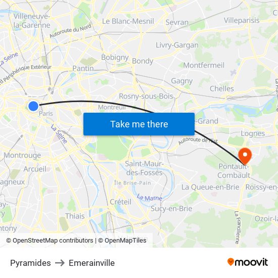 Pyramides to Emerainville map