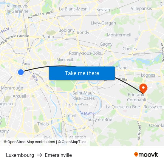 Luxembourg to Emerainville map