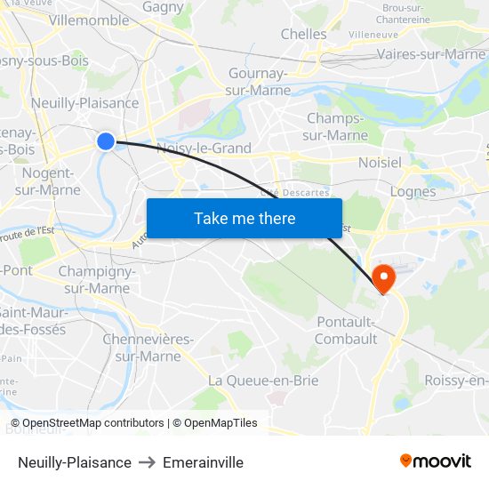 Neuilly-Plaisance to Emerainville map