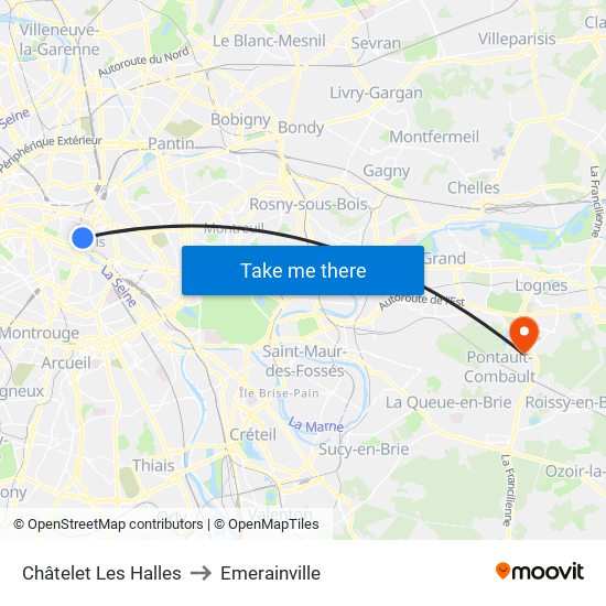 Châtelet Les Halles to Emerainville map
