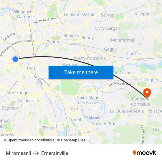 Miromesnil to Emerainville map
