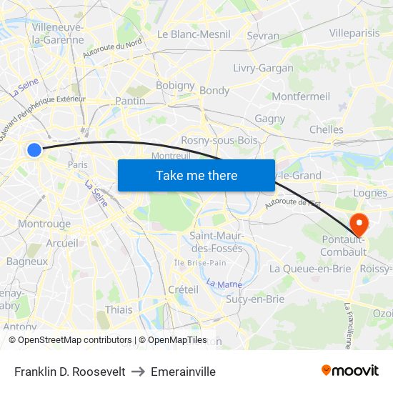 Franklin D. Roosevelt to Emerainville map