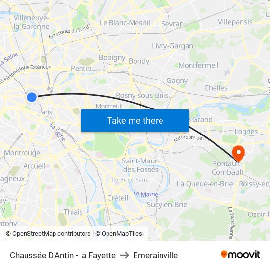 Chaussée D'Antin - la Fayette to Emerainville map