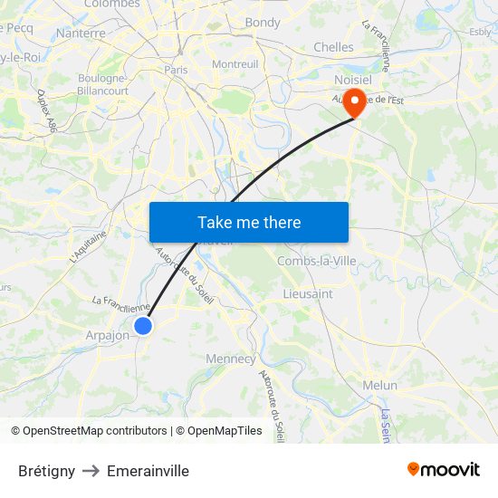 Brétigny to Emerainville map