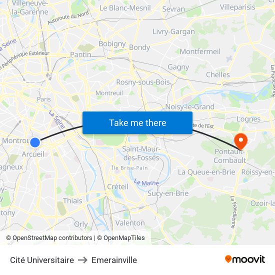 Cité Universitaire to Emerainville map