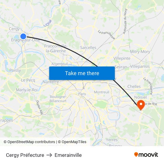 Cergy Préfecture to Emerainville map