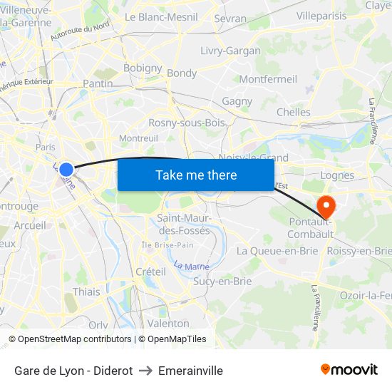 Gare de Lyon - Diderot to Emerainville map