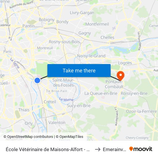École Vétérinaire de Maisons-Alfort - Métro to Emerainville map