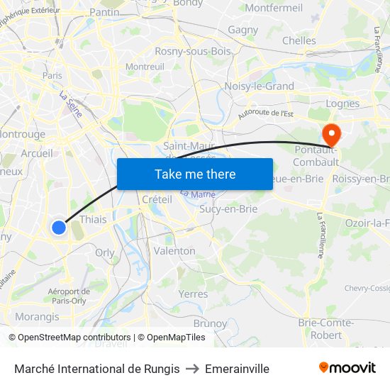 Marché International de Rungis to Emerainville map