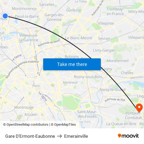 Gare D'Ermont-Eaubonne to Emerainville map