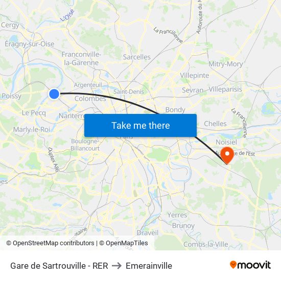 Gare de Sartrouville - RER to Emerainville map