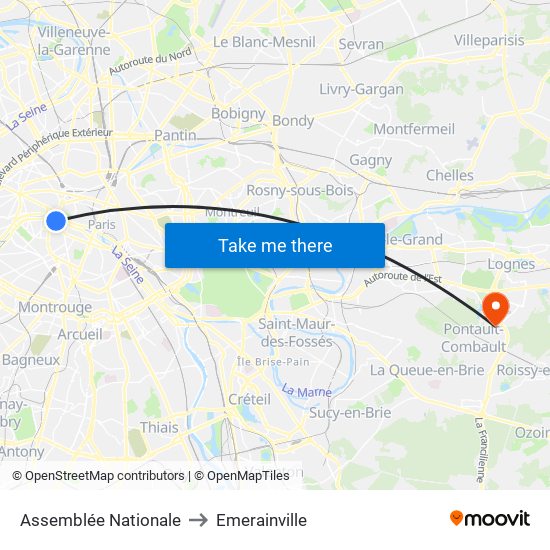 Assemblée Nationale to Emerainville map