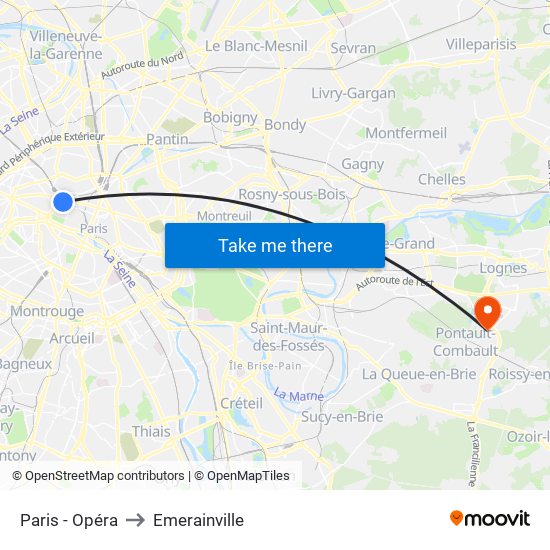 Paris - Opéra to Emerainville map