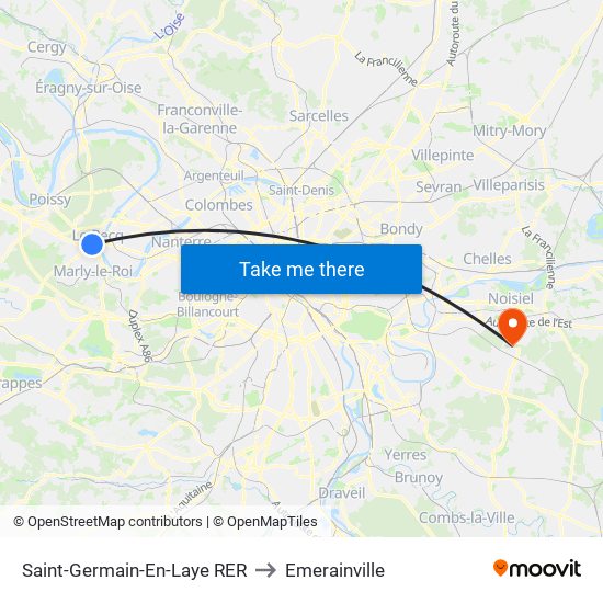 Saint-Germain-En-Laye RER to Emerainville map