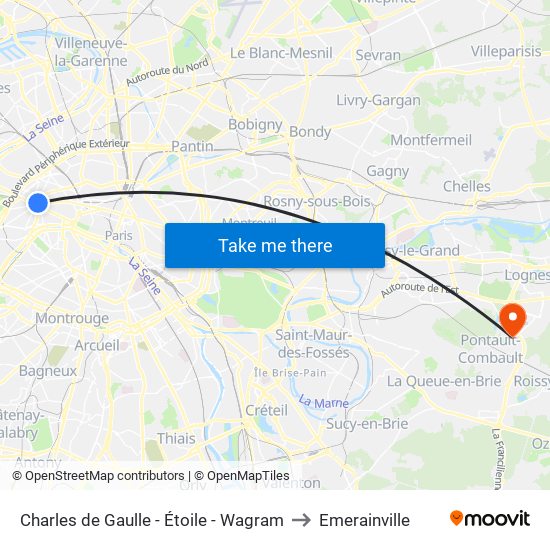 Charles de Gaulle - Étoile - Wagram to Emerainville map