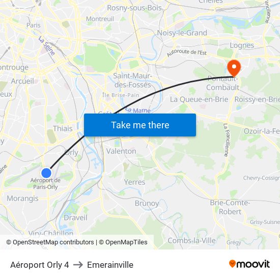 Aéroport Orly 4 to Emerainville map