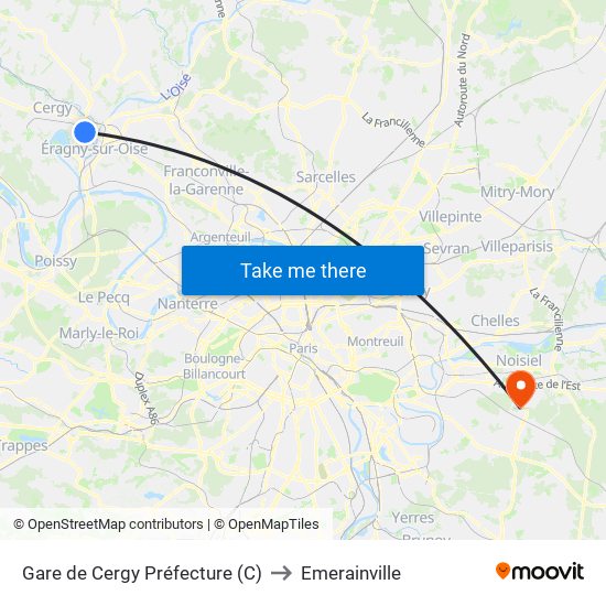 Gare de Cergy Préfecture (C) to Emerainville map