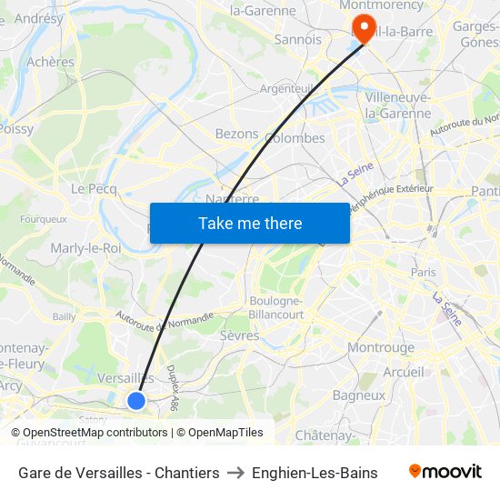 Gare de Versailles - Chantiers to Enghien-Les-Bains map