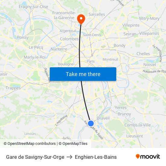 Gare de Savigny-Sur-Orge to Enghien-Les-Bains map