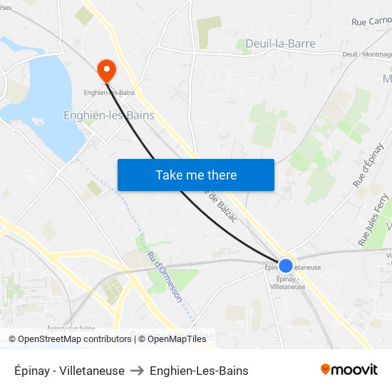 Épinay - Villetaneuse to Enghien-Les-Bains map