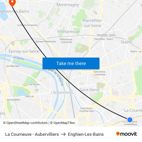 La Courneuve - Aubervilliers to Enghien-Les-Bains map