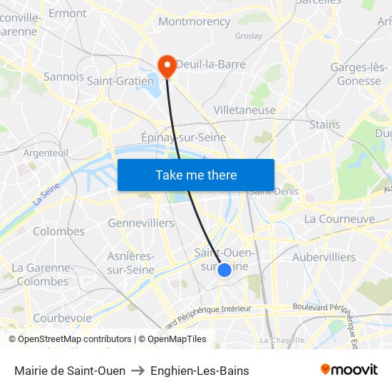 Mairie de Saint-Ouen to Enghien-Les-Bains map